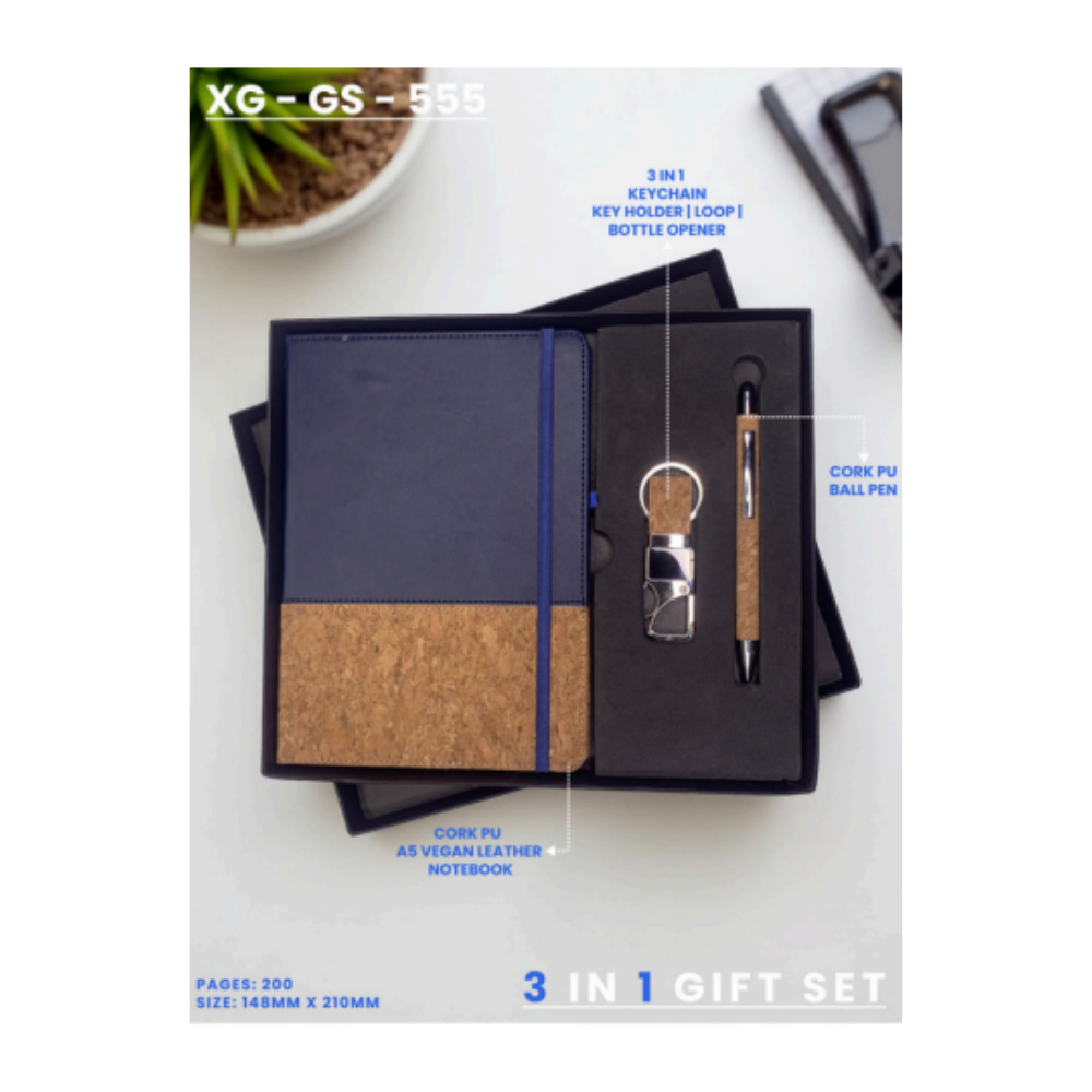 The XG-GS-555: Eco-Chic Cork & Navy 3-in-1 Gift Set