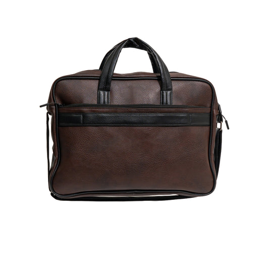 Dark Brown & White Striped Faux Leather Laptop Messenger Bag