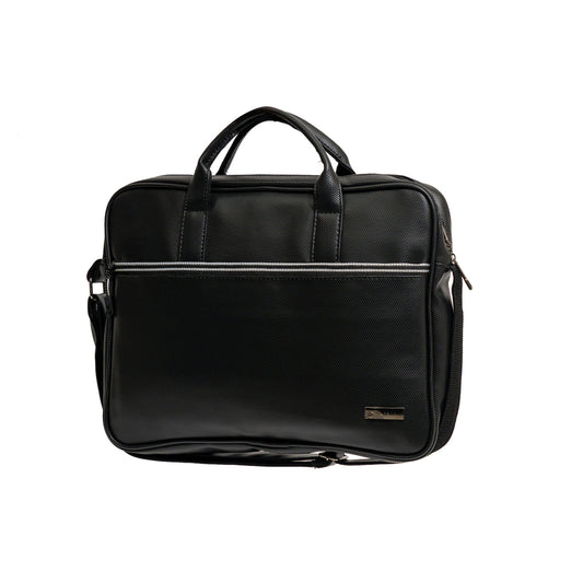 TEXEL All-Black Embossed Monogram Faux Leather Laptop Messenger Bag