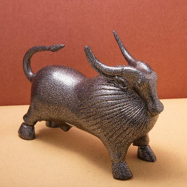 Handmade Resin Art Golden Horned Yak Table Accent Showpiece