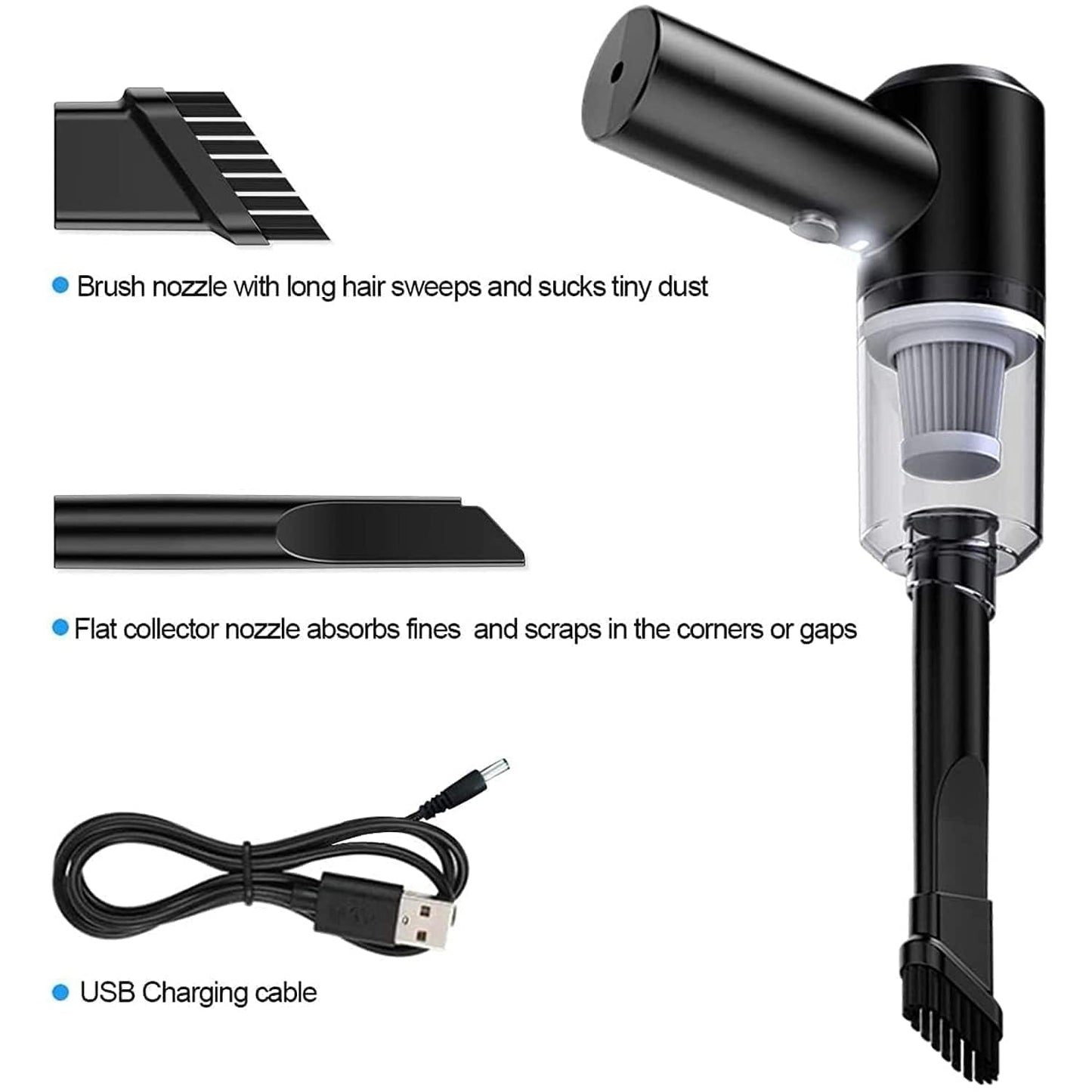 CUISINART Dual-Function Car & Home Vacuum – Rechargeable 120W Wireless Cleaner with Lighting & USB (Black)