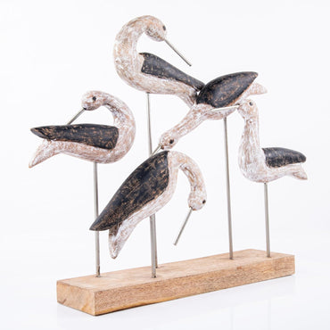 Decorative Accent Hand Carved Wooden Birds Table Decor, Set of 4 Birds