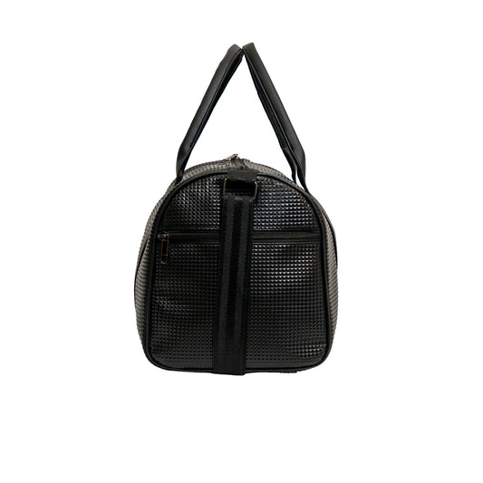 TEXEL All-Black Embossed Monogram Faux Leather Travel Duffle Bag (Model: TXL401)