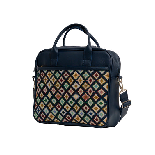 Navy Blue Diamond Jacquard Messenger Travel Bag (Model: OMZ107)