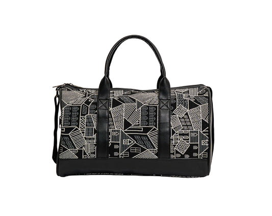 Monochrome Geometric Village Print Travel Duffle Bag (Model: OMZ102)
