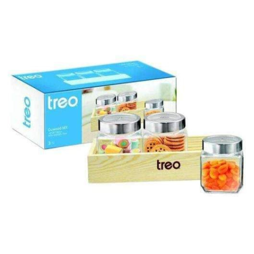 Cuwood Mx 3 Pcs Jar set 580 ML with wooden tray
