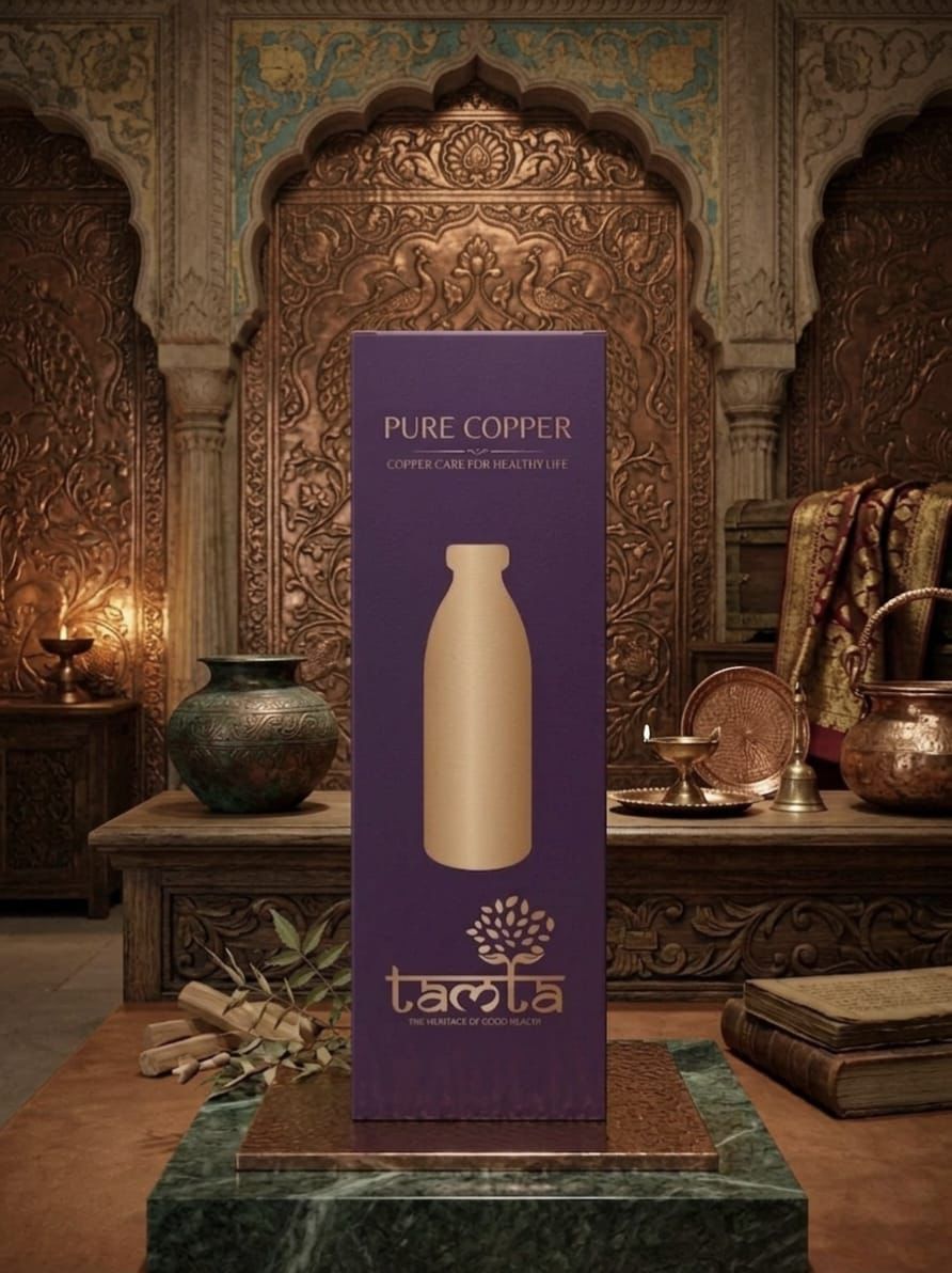 ETCHING Heritage Copper Bottle – 1200 ml, Matte Finish E013 - अमृत