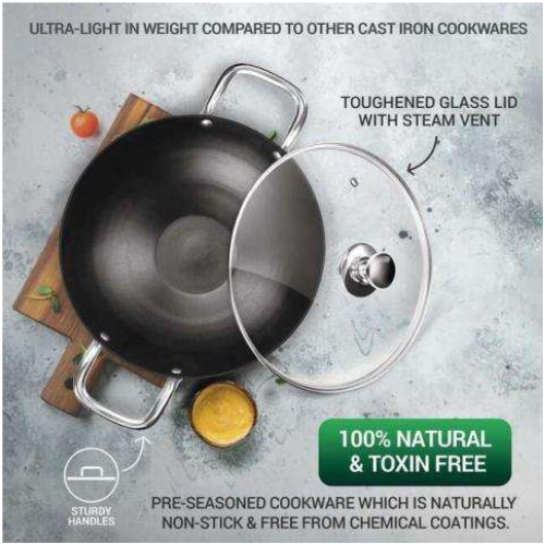 Iron Kadhai With Glass Lid 24CM