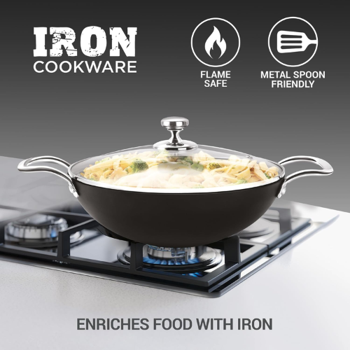 Iron Kadhai With Glass Lid 24CM