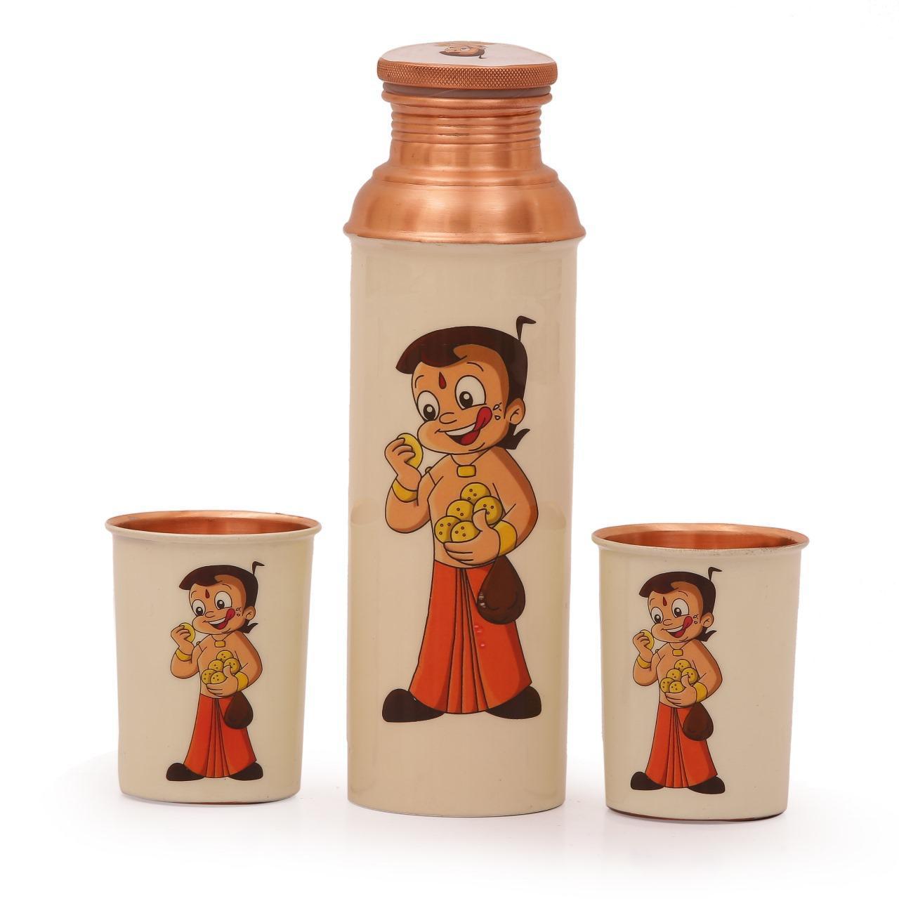 Cartoon Painted Copper Printed Bottle and Two Glass Set