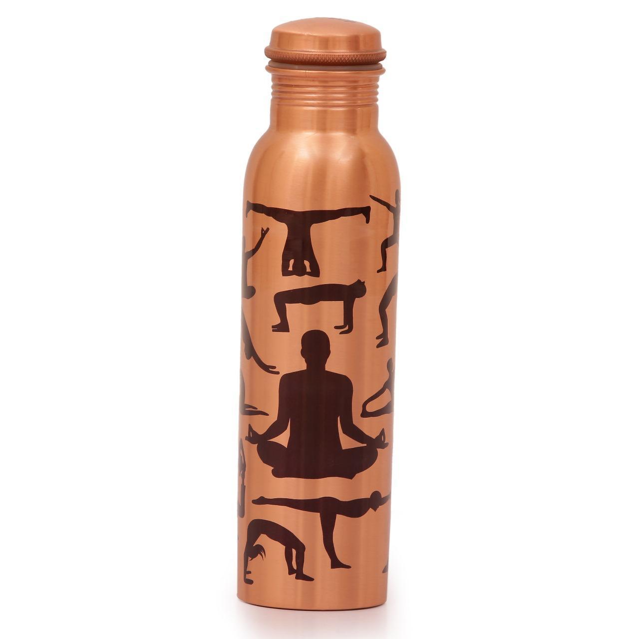 Copper Water Bottle, 1L, Set of 1,Yoga Printed