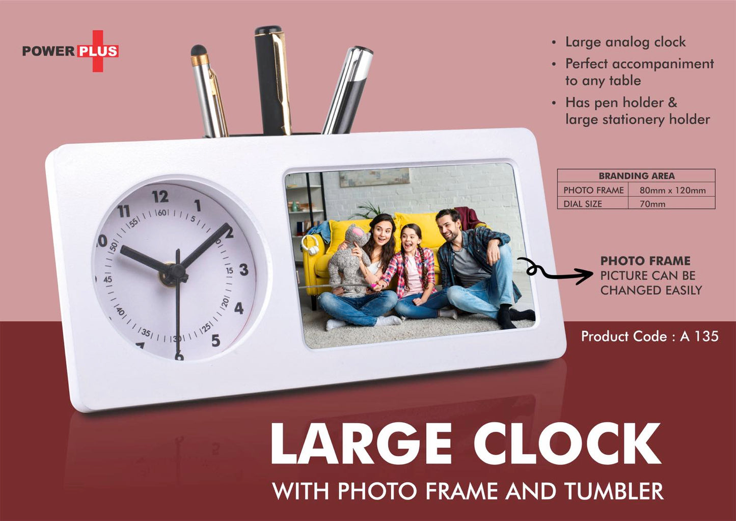 A135 – Large clock with photo frame and tumbler