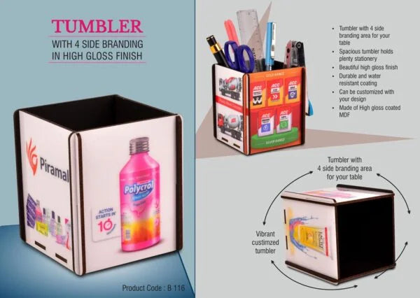B116 – Tumbler with 4 side branding in high gloss finish