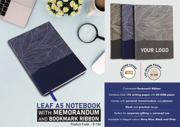B166 – Leaf A5 Notebook with Memorandum and Bookmark Ribbon