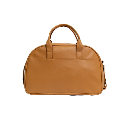 Tan Brown Retro Striped Faux Leather Travel Duffle Bag (Model: TXL402)