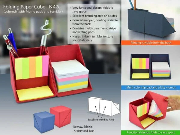 B47C – Folding paper cube in color (with memopad and tumbler)