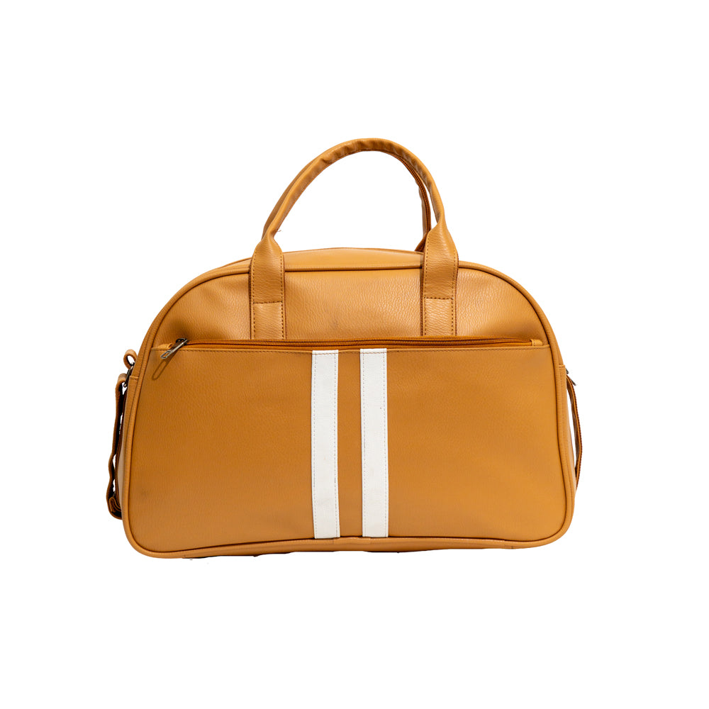 Tan Brown Retro Striped Faux Leather Travel Duffle Bag (Model: TXL402)