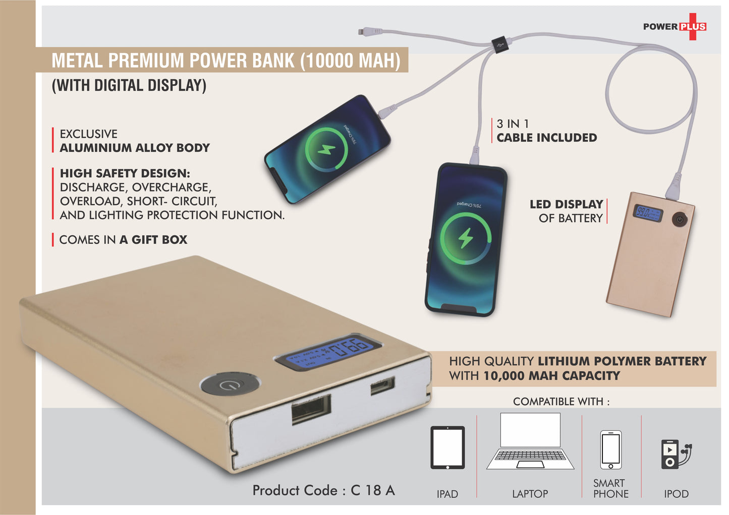Metal Premium Power Bank (Model: C 18 A)