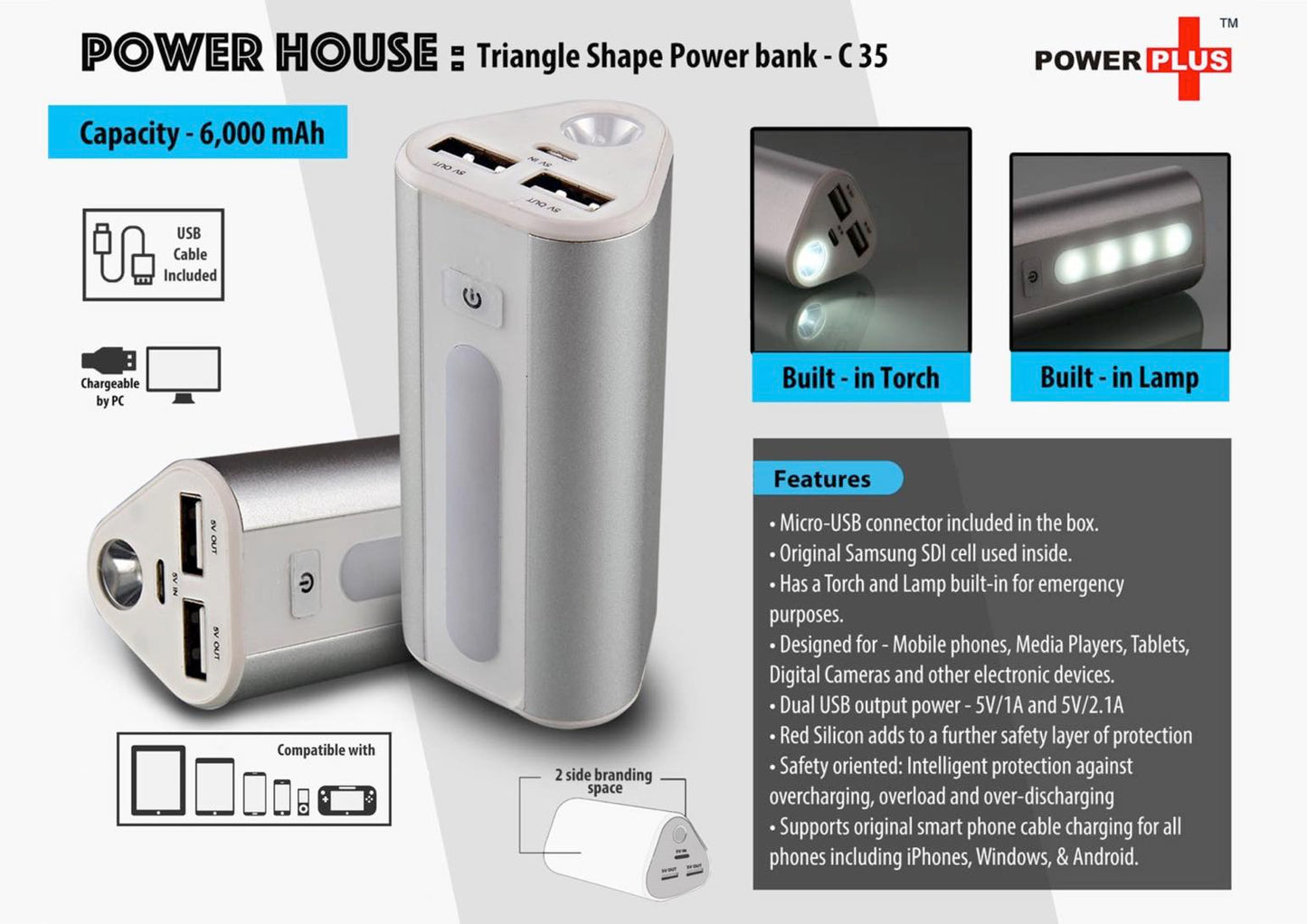 Power House Triangle Shape Power Bank (Model: C35)