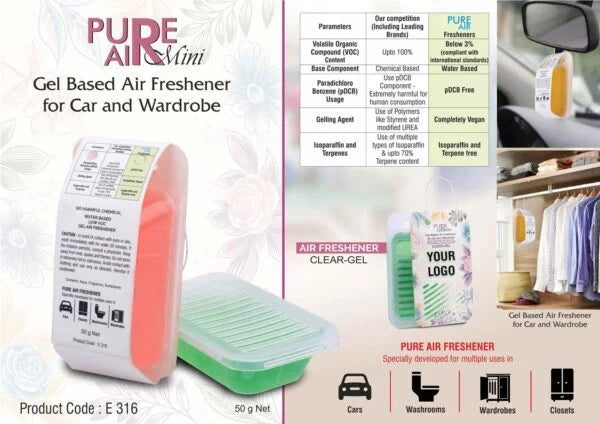 E316 – Pure Air Mini: Gel based air freshener for Car and wardrobe | With open/close mechanism | Net 50 grams