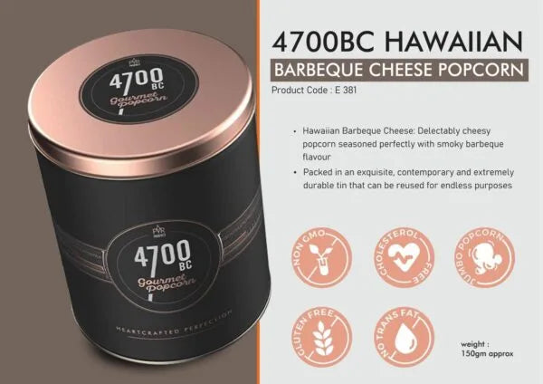 E381 – 4700BC Hawaiian Barbeque Cheese Popcorn | Tin Packing | 150gm approx