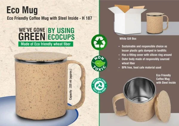 H187 – EcoMug: Eco Friendly Coffee mug with steel inside | Made with Wheat fiber