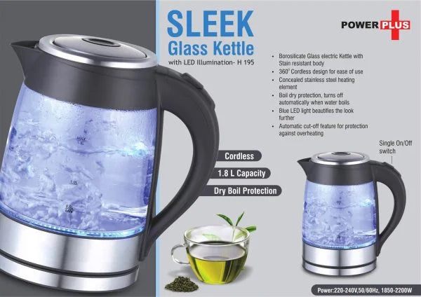 H195 – Sleek Glass kettle with LED illumination (1.8 L)