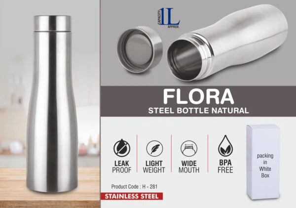 H281 – Flora Steel single wall bottle Natural | Capacity 1L approx
