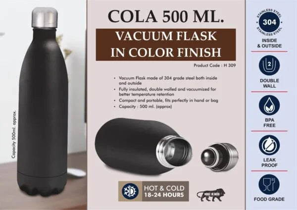 H309 – Cola 500 ml Vacuum flask in Color Finish | 304 steel inside & outside | 18 hours hot/cold