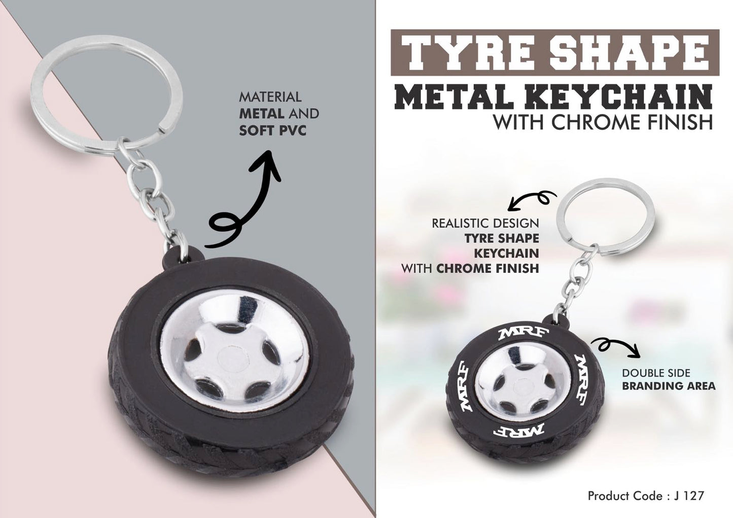 J127 – Tyre Shape Keychain with Chrome finish