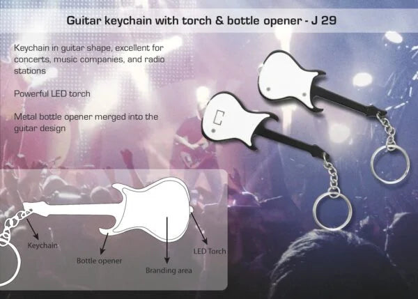 J29 – Guitar keychain with torch & bottle opener