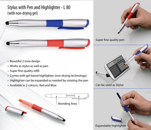 L80 – Stylus pen with non-drying Gel highlighter