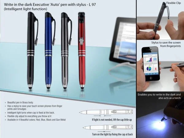 L97 – Write in the dark executive ‘Auto’ pen with stylus (brass body)