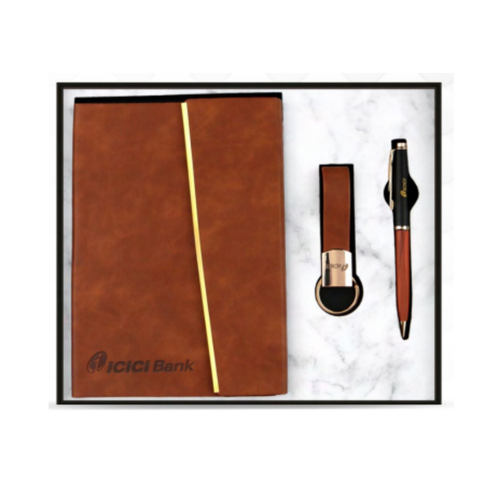 3 in 1 Premium Gift Set – A5 Notebook, Metal Pen & Keychain (Model: DM 301)