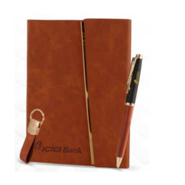 3 in 1 Premium Gift Set – A5 Notebook, Metal Pen & Keychain (Model: DM 301)