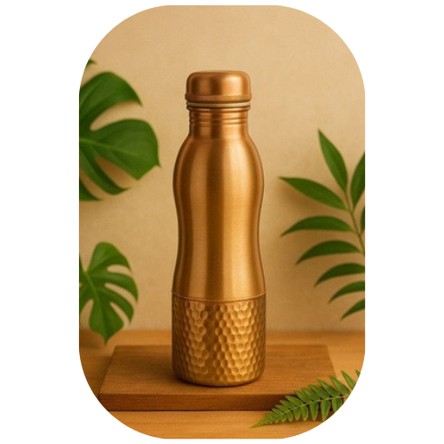 TATVA Ergonomic Copper Bottle – Half Hammered