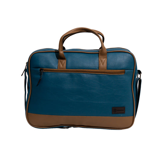 RENOVA Teal Blue & Tan Faux Leather Laptop Messenger Bag