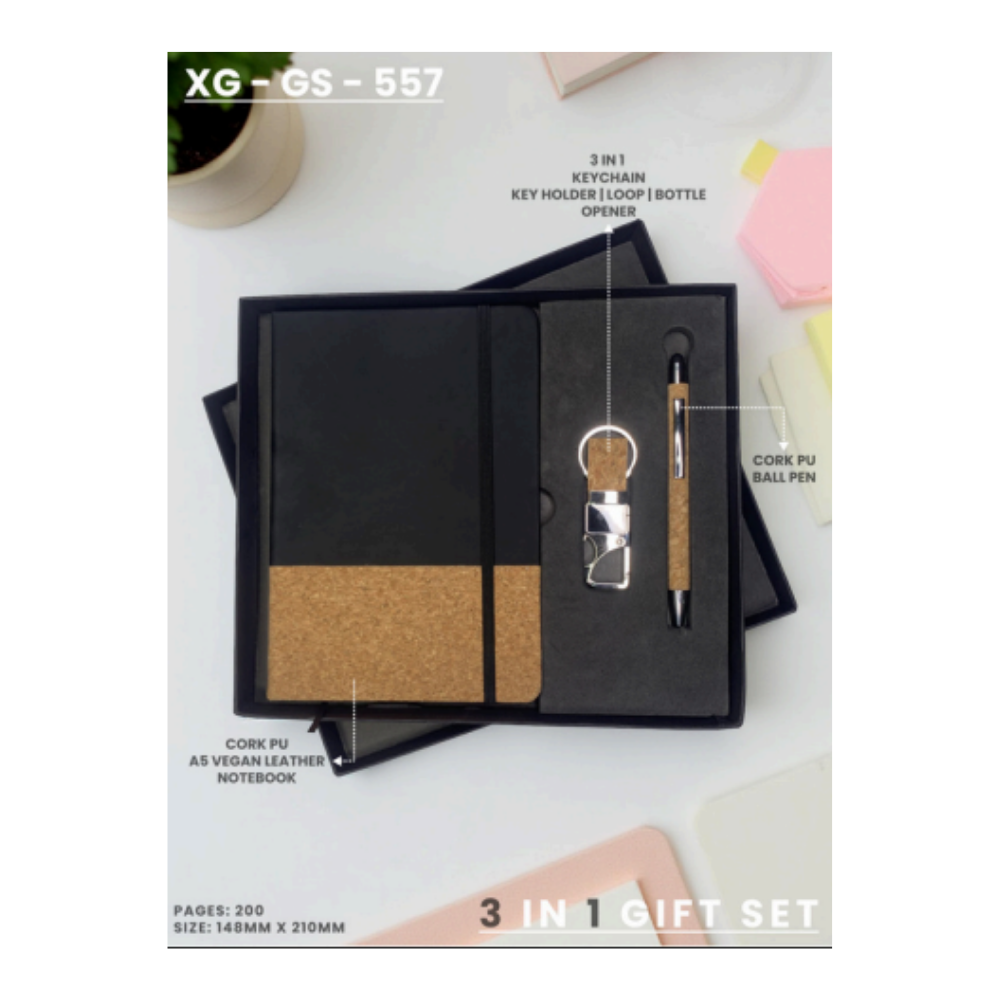 The XG-GS-557: Black & Cork Eco-Chic 3-in-1 Set