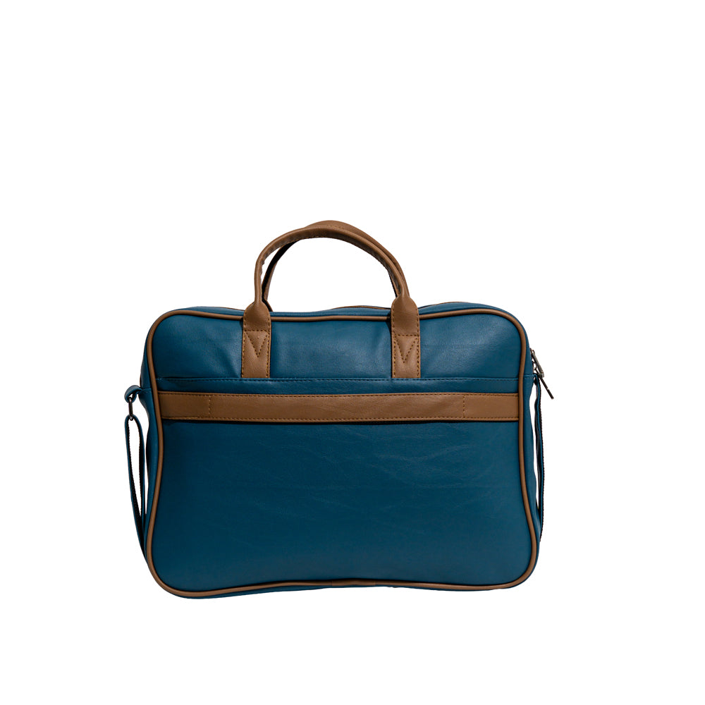 RENOVA Teal Blue & Tan Faux Leather Laptop Messenger Bag
