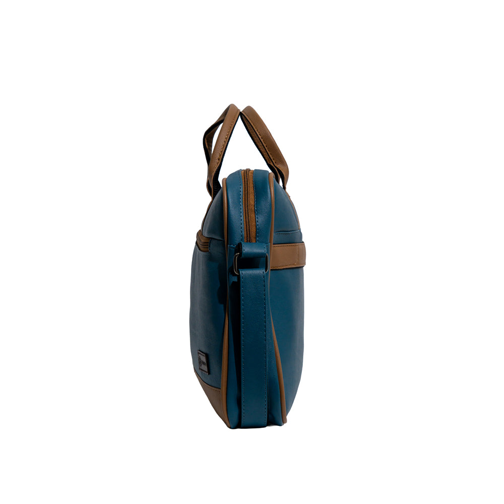 RENOVA Teal Blue & Tan Faux Leather Laptop Messenger Bag
