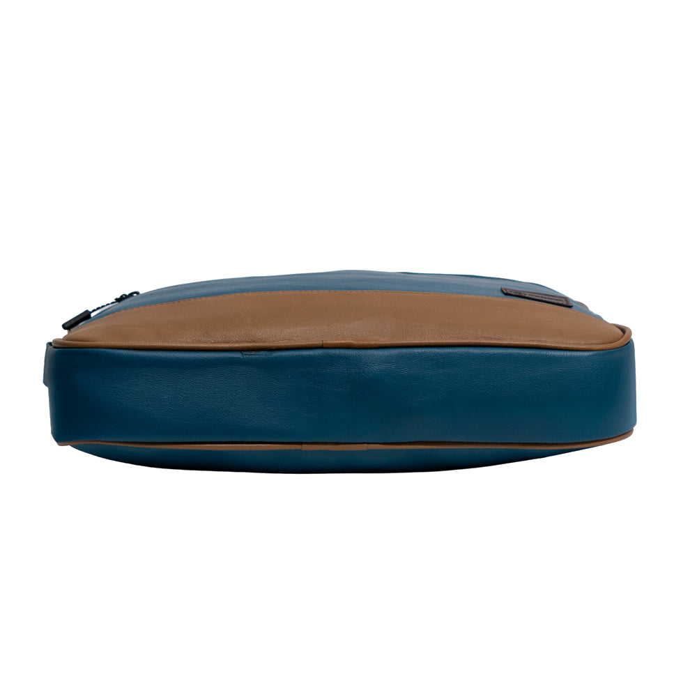 RENOVA Teal Blue & Tan Faux Leather Laptop Messenger Bag