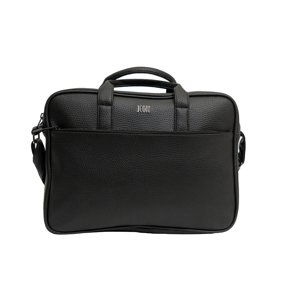Executive Black Textured Faux Leather Laptop Messenger Bag (Model: TXL305)