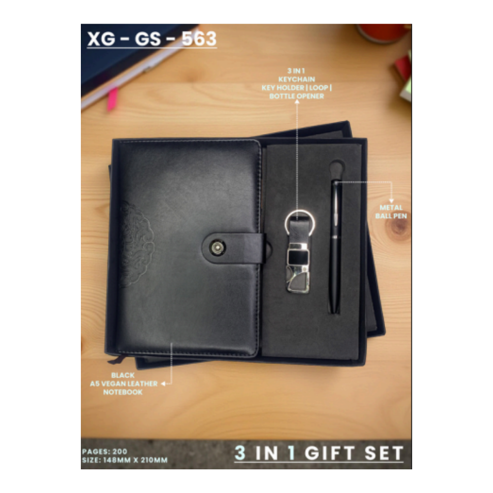 The XG-GS-563: Premium Embossed Black 3-in-1 Executive Set