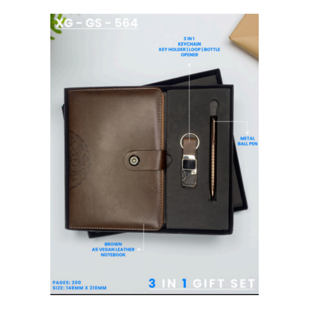 The XG-GS-564: Premium Embossed Brown 3-in-1 Executive Set