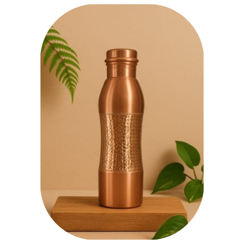 TATVA Premium Patterned Copper Bottle – Half Hammered