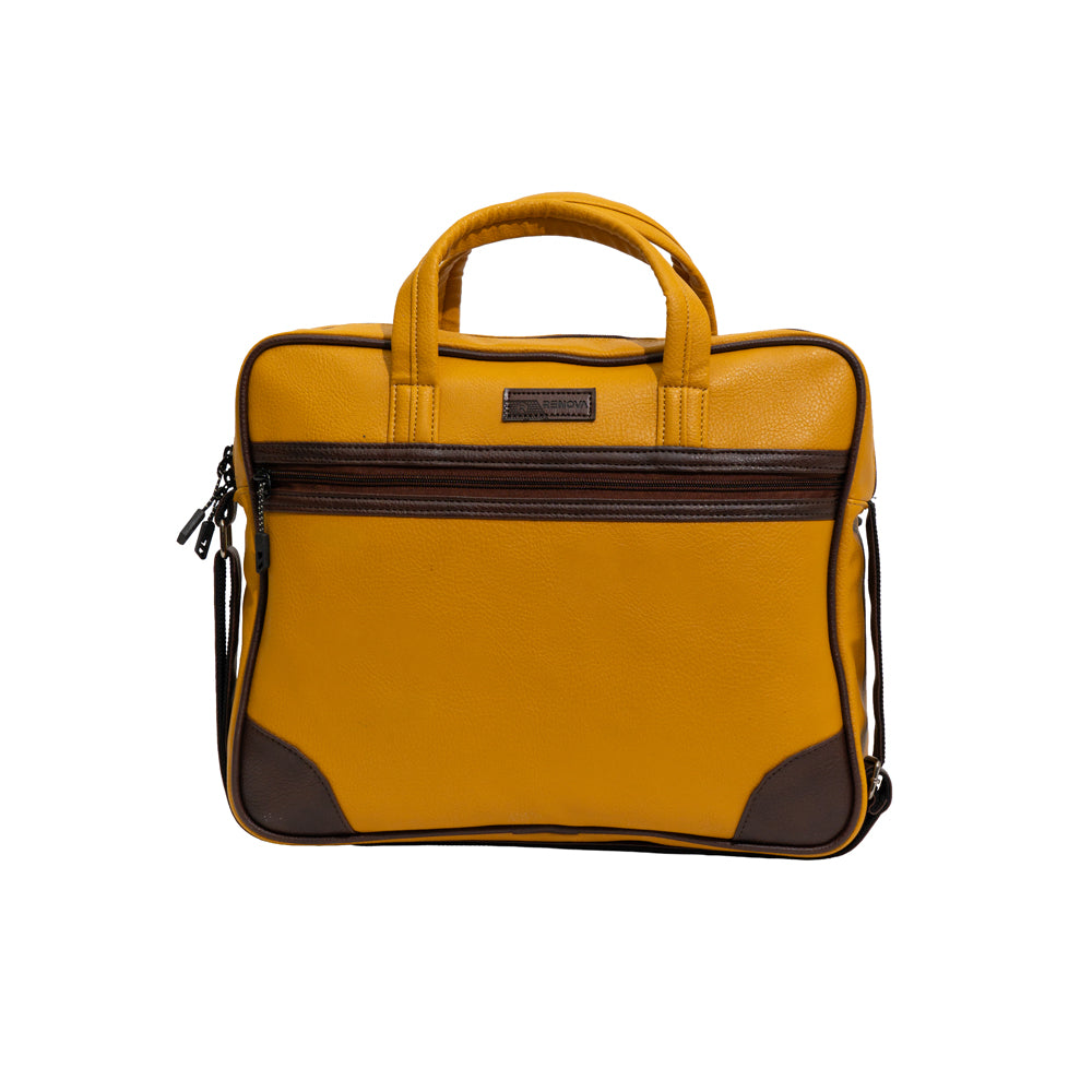 Mustard Yellow & Dark Brown Faux Leather Laptop Messenger Bag