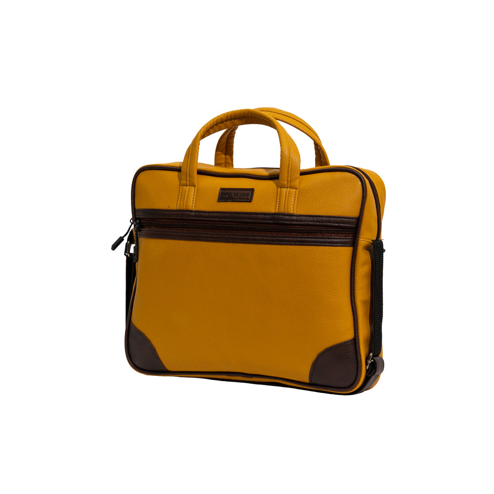 Mustard Yellow & Dark Brown Faux Leather Laptop Messenger Bag
