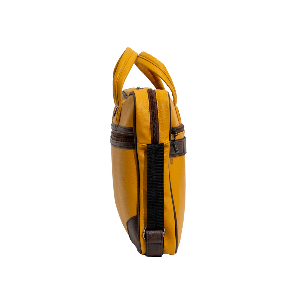 Mustard Yellow & Dark Brown Faux Leather Laptop Messenger Bag
