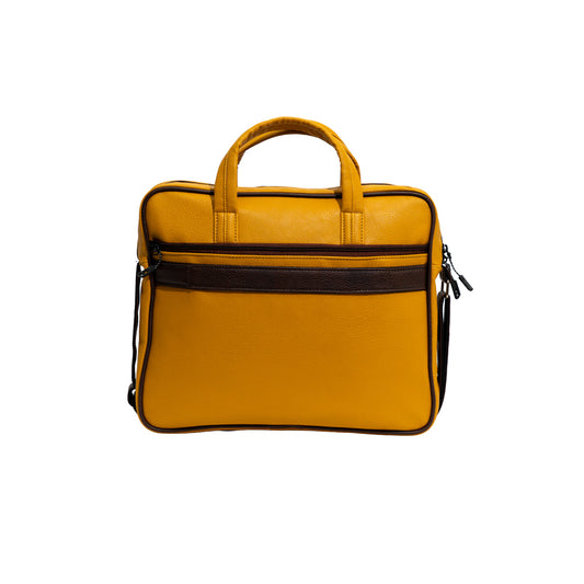 Mustard Yellow & Dark Brown Faux Leather Laptop Messenger Bag