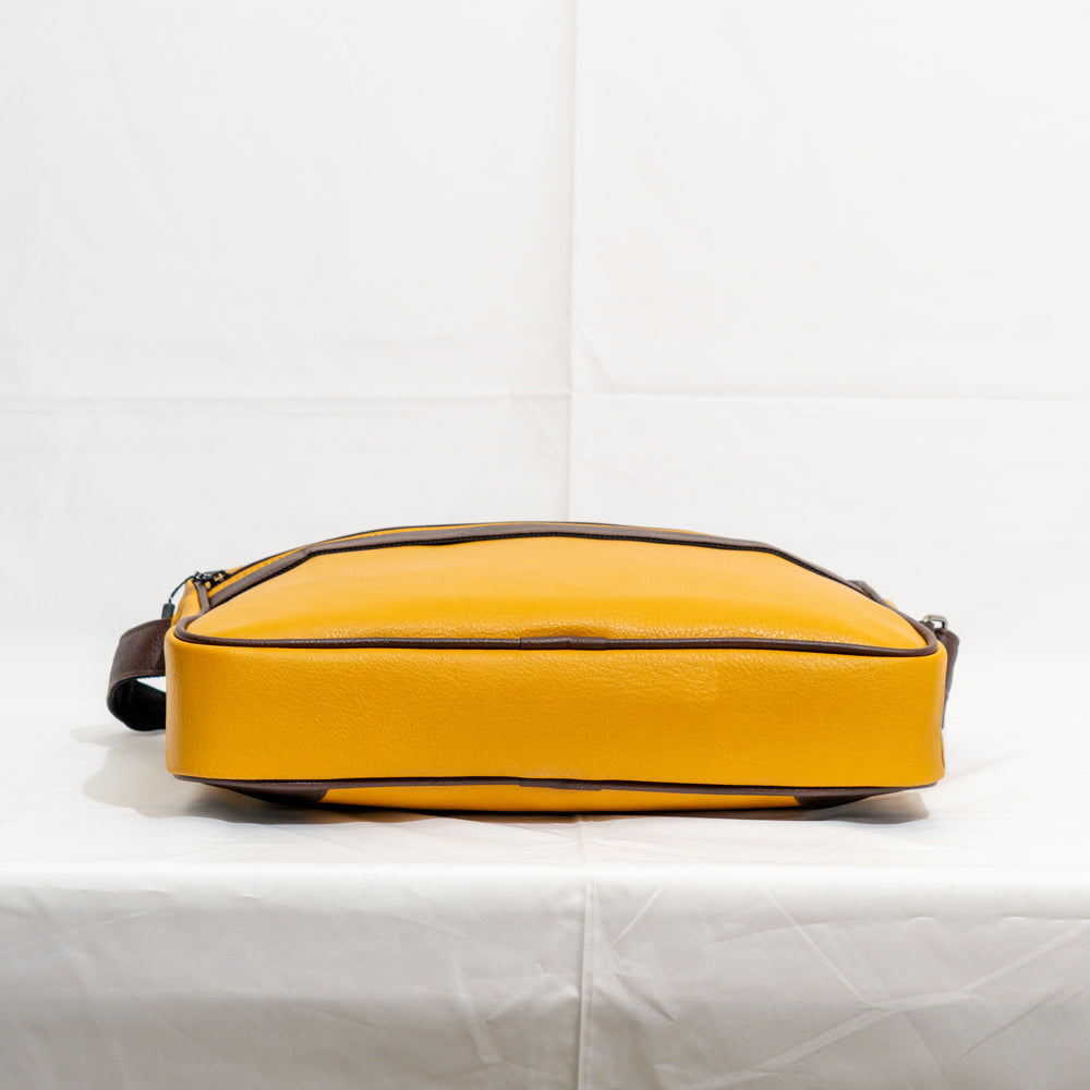Mustard Yellow & Dark Brown Faux Leather Laptop Messenger Bag